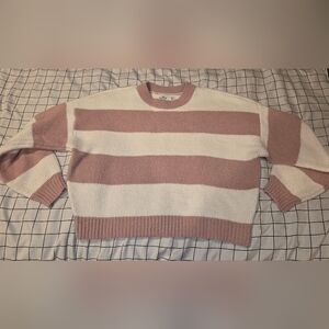 Hollister Blush and Cream Striped Crew Neck Sweater